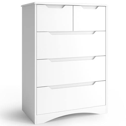 Blishom Kommode mit 5 Schubladen, Kommode für Schlafzimmer, für Büro, Wohnzimmer, Schlafzimmer, Flur, Möbel, 72x41x94 cm, Weiß