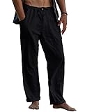 Gafeng Mens Linen Pants Yoga Beach Loose Fit Casual Summer Elastic Waist Drawstring Baggy Trousers with Pockets Black
