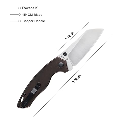 Kizer Towser K Folding Pocket Knife, 154Cm Steel Sheepsfoot Blade Copper Handle Edc Knife, V4593C3 #TOP1