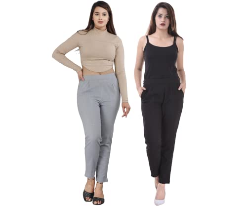 Real Bottom Casual Pants for Women | Slub Cotton Trousers for Women | Pack of 2 Pants for Women | All