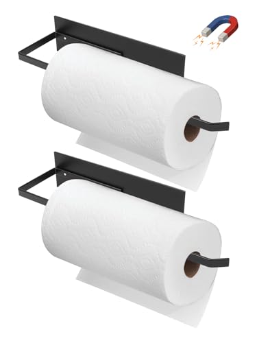 Paper Towel Holder Black, Toilet Paper Roll Holder Magnetic Towel