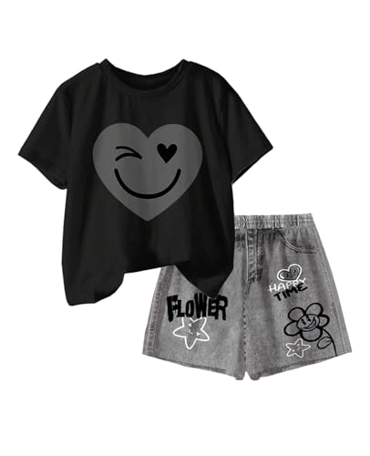 Image of Ayzozuy Kid Girl Clothes Shorts Set 2 Piece Outfits Summer Casual Short Sleeve Top and Shorts Set for Girls 4-7