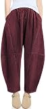 TARSE Womens Corduroy Baggy Harem Pants Red