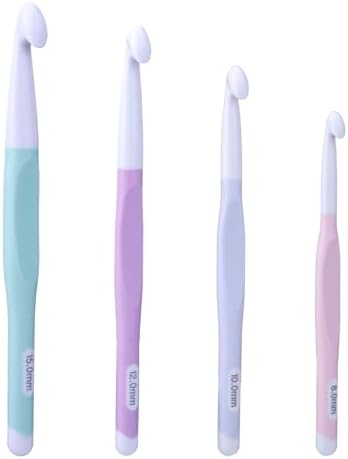 4pcs Large Crochet Hooks Set, 8mm 10mm 12mm 15mm Plastic Big Crochet Hooks for Chunky Yarn with Ergonomic Handle Weaving Tools for Knitting Blankets Shawl and Carpet