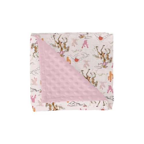 Image of Cute Pink Cowgirl Baby Blankets for Girl Western Cowgirls Horse Cactus Mountain Sunset Soft Mink Dotted Backing Double Layer Swaddle Blanket Wild West Desert Bed Throws for Newborn Toddler Crib 30x40
