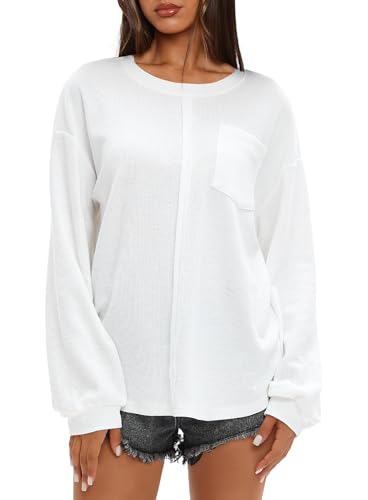 Darong Women Long Sleeve Crew Neck Waffle Knit Tunic Top Shirts Solid Color Loose Casual T Shirts