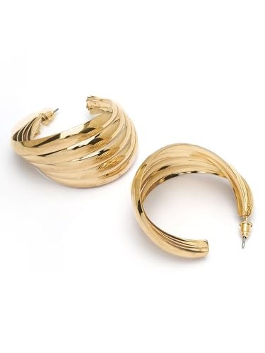 Image of Bohey by KARATCART Gold-Toned Classic Half Hoop Earrings for Women