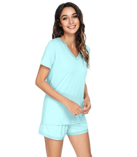 Image of WiWi Viscose from Bamboo Pajamas Set for Women Super Soft Short Sleeve Cooling Summer Plus Size Pjs Sets Sleepwear S-4X