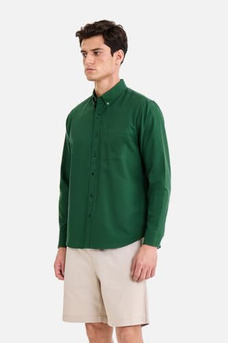 Image of SNITCH Men Casual & Semi-Formal Shirt | Regular Fit Long Sleeve Button-Down Collar Solid Oxford Style | 100% Cotton Breathable Fabric for Office, Date Night