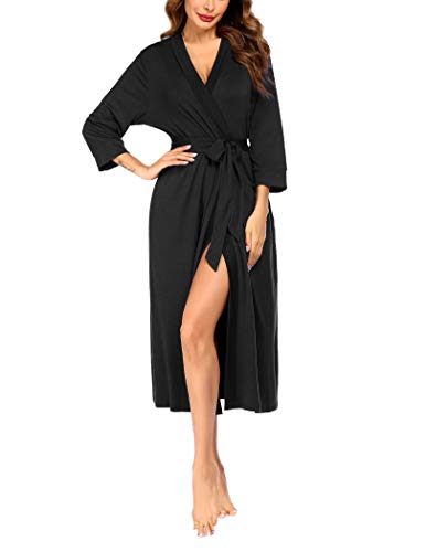 Image of VOOMALL Women's Soft Robes Long Bath Robes Cotton Kimonos Sleepwear Dressing Gown Black XXL