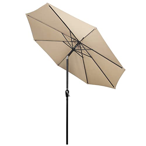 Patio Umbrella Market-9Ft Outdoor Garden Parasol with Tilt and Crank-Outdoor Umbrellas for Patio,Ventilation,Without Base,Showerproof,Market Center Umbrellas for Garden,Lawn & Pool(Khaki 270CM(9Ft)