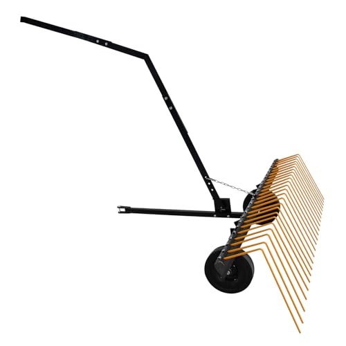 60 in Tow Behind Dethatcher, Pine Straw Rake with 24 Steel Tines, Lawn Dethatcher Rake for ATV or Mower