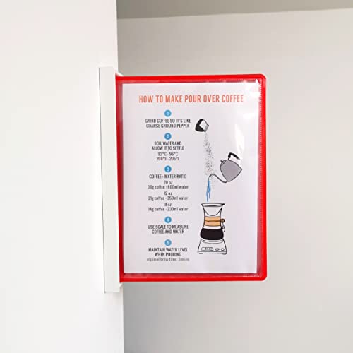 LEVIATAN Wand-Sichttafelsystem A4 | 10 Präsentationstafeln | Platzsparende Wandhalterung aus Metall | Für Büro, Lager und Produktion | Rot