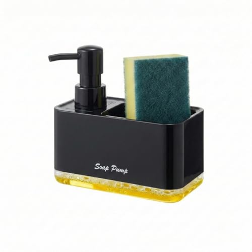 Distributeur de savon pour vaisselle avec porte-éponge, distributeur de savon de cuisine compact 2 en 1 pour plan de travail, organisateur d’évier de 500...