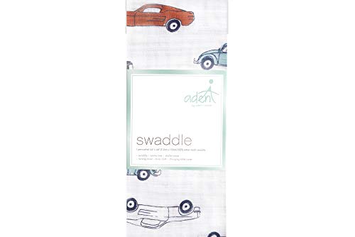aden + anais Essentials Swaddle Blanket, Muslin Blankets for Girls & Boys, Baby Receiving Swaddle, Ideal Newborn Gifts, Unisex Infant Shower Items, Toddler Gift, Wearable Swaddle, Single, Cars