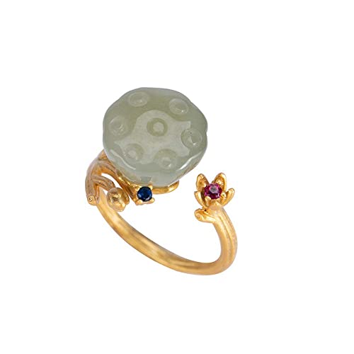 Bague ouverte S925 vintage en argent ajustable - Anneau phalange et joint empilable lotus
