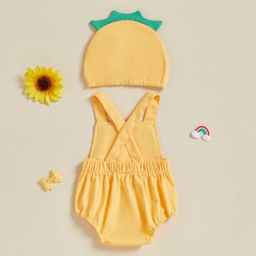 Infant Baby Boy Girl Fruits Outfits Sleeveless Onesie Romper with Hat Set Newborn Halloween Clothes4