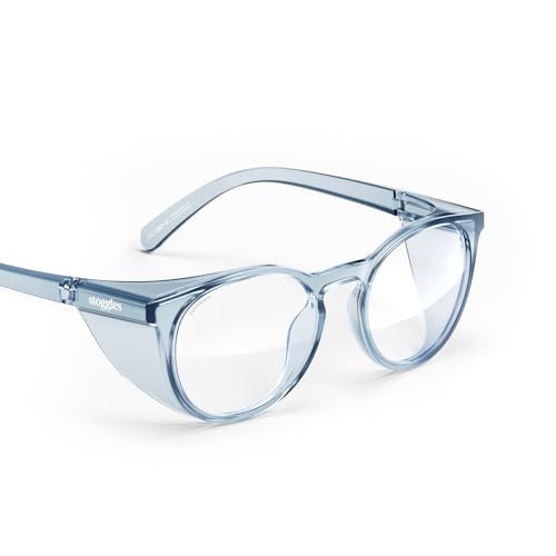 Stoggles Gafas de seguridad redondas de policarbonato con certificación Z87.1, a prueba de arañazos e roturas, lente de bloqueo de luz azul y UV, protectores superiores y laterales, revestimiento