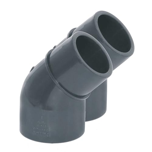 HAF 2X PVC Fittings Winkel 45° reduziert mit 50mm x 40/50mm | Klebemuffe x Klebemuffe/Klebestutzen | Winkelverbinder aus grauem PVC-U | PN16 für PVC Rohr, Poolfitting, Poolverrohrung, Druckleitung