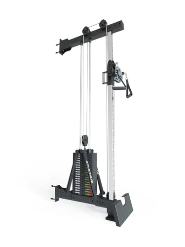 Atletica R8-Pro Pulldown | Cable de tracción con 90 kg de peso, 2 asas, bloqueador de piernas, reposapiés, cinta Pegs | Altura regulable en 34 posiciones | Montaje en pared o montaje en rack