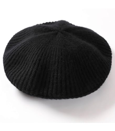 Image of Cashmere Berets Hats Women Winter Warm Merino Wool Knitted Oversized Beige Beanie