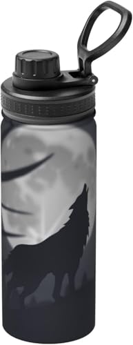 月と遠吠えする狼のシルエット 水筒 真空断熱 保温 保冷 スポーツボトル 人気 ステンレスボトル スポーツ飲料対応 漏れない 直飲み530ml 男の子 女の子 おしゃれ 大人 子供 アニメ グッズ キャラクター