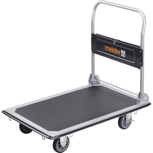 Meister Transportwagen – bis 300 kg Tragkraft – klappbar | Ladefläche 910 x 610 mm – Feststellbremse – Antirutsch-Beschichtung – 6 Spanngurt-Ösen – Stahl-Ausführung