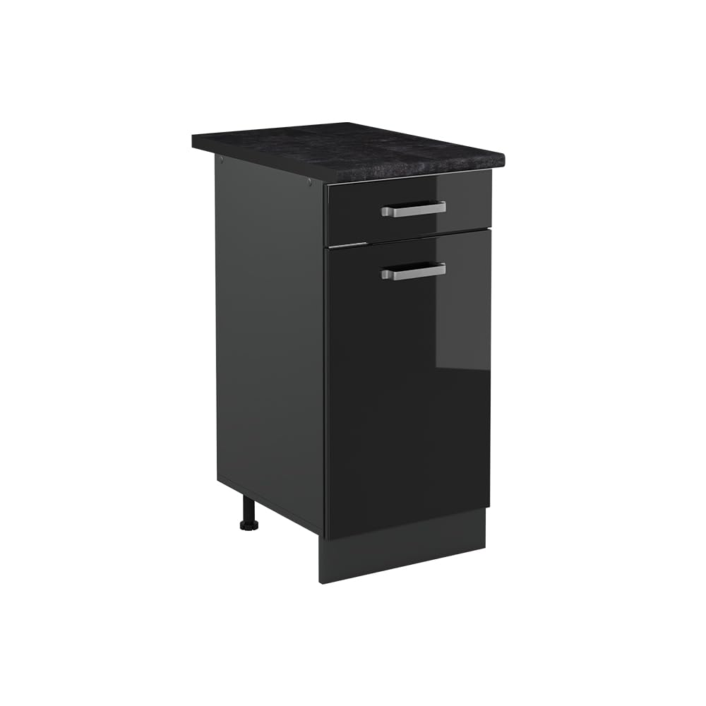 Vicco Meuble Bas de Cuisine R-Line, Noir Haute Brillance/Anthracite 40 cm