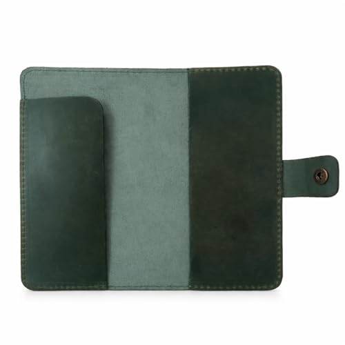 Image of Distressed Leather Checkbook Cover with Pen Holder Full Grain Green Leather Check Book Cover for Personal or Duplicate Checks Executive Checkbook Wallet for Men Women Slim Gift Organizer