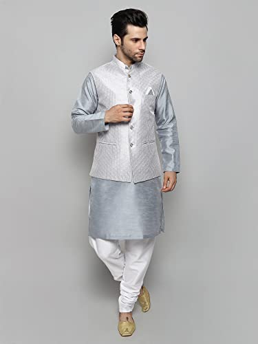 Image of Uri and MacKenzie Men's Silk Blend Kurta Churidar Pyjama with Stylish Nehru Jacket