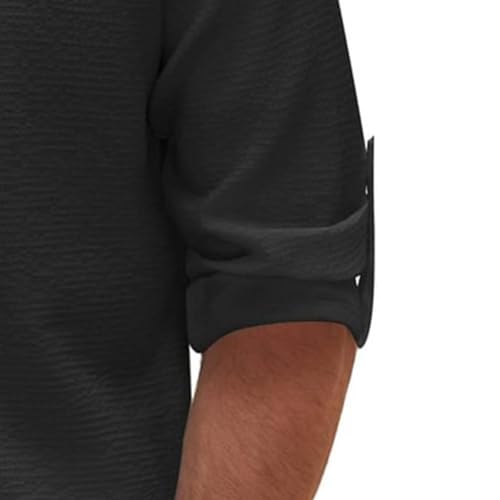 Jinsha Men's Long Sleeve Waffle Henley Shirts Lightweight Casual Button T-Shirt Basic Band Collar Pullover Tops4