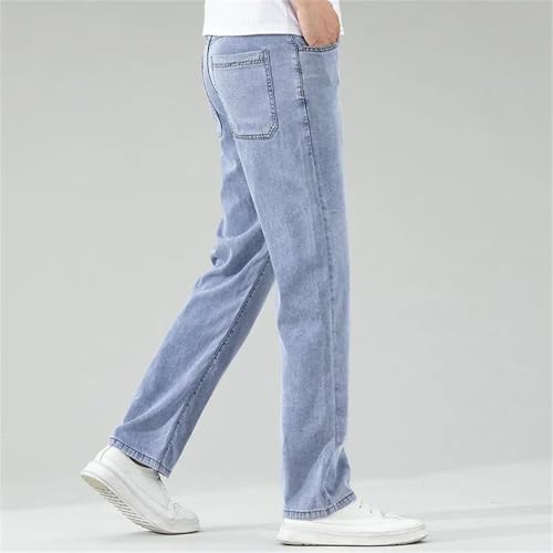 Men's Summer Lyocell Jeans Loose Wide Leg Denim Pants Fashionable Casual Straight Elastic Trousers2