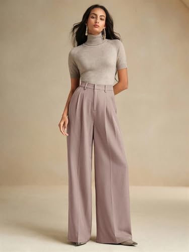Image of KOTTY Womens Solid Straight fit Pleated Front Office Wear Pant