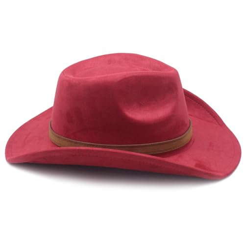 Image of Unisex Western Suede Cowboy Cowgirl Hat Classic Wide Brim Fedora Hat for Men &Women