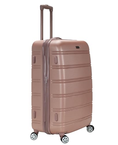 Image of Rockland Melbourne Hardside Expandable Spinner Wheel Luggage, Checked Large 28 inch, Rose Gold