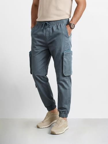 Image of The Indian Garage Co Men Mid-Rise Stretchable Relaxed Fit Cargo Joggers