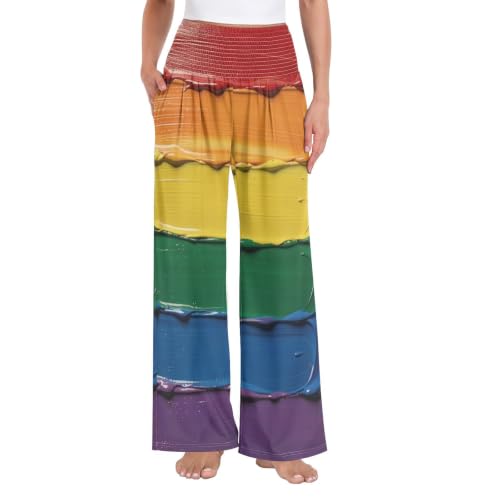 Pantalon palazzo LGBT pour femme avec taille élastique fluide pour l'été