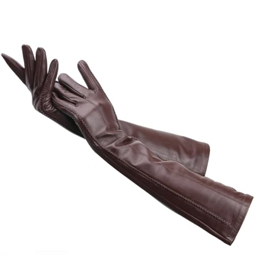 Damenhandschuhe, 50 cm lang, Lederhandschuhe, Schaffell-Handschuhe, hält warm, Winterhandschuhe, Jujube, 7.5