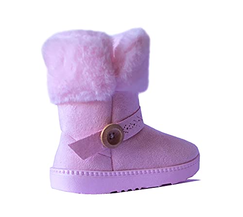 Image of REDVOLUTION Kids Boots Toddler Girls Cute 2 Buttons || Rhinestone Faux Fur Suede Knitting Shoe (Toddler 6, 365 pink)