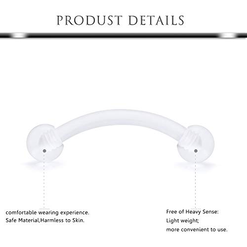 Hoeudjo 16G Clear Flexible Curved Eyebrow Ring Rook Piercing Retainer Cartilage Tragus Daith Snug Barbell Bioplast Retainers for Work 16-36 Pieces3