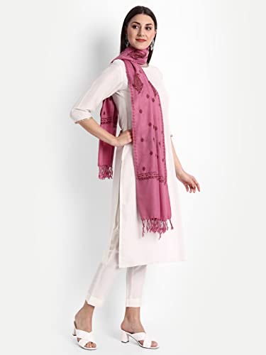 Zamour Kashmiri Indian Embroidery Paper Mache Pashmina Wool Shawl Stole Scarf for Women (Taupe)2