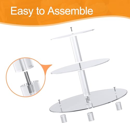 BIGIMALL 3 Tier Cupcake Stand Round Shape Acrylic Cupcake Tower Dessert Stand Holder Pastry Display Cookie Candy Buffet Stand for Wedding, Birthday, Party Decorative Supplies