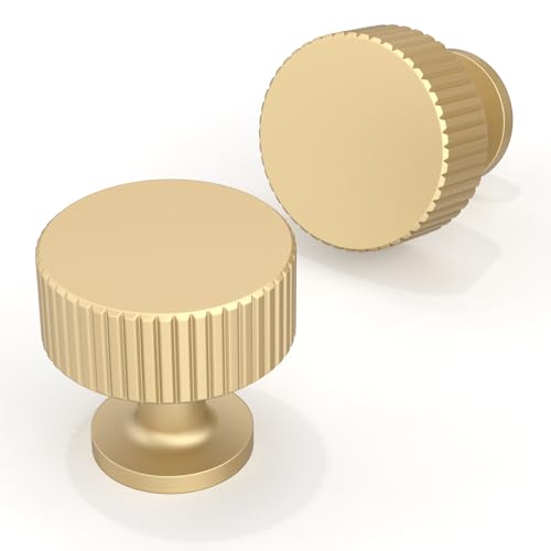 Asimerdeco 10 Pack Brushed Gold Cabinet Knobs 1-1/10 Inch(28mm) Single Hole Cabinet Pulls Round Kitchen Cabinet Knobs Drawer Knobs