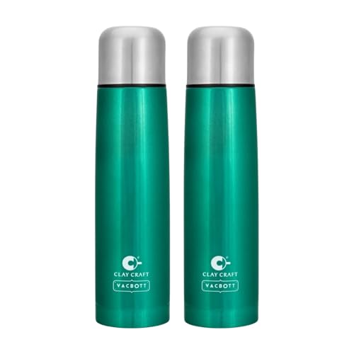 Image of Clay Craft VACBOTT Terra Double Walled 18 Hours Hot and 24 Hours Cold Water Bottle-1000ML, 2-Piece(Green) Leak Proof|Easy to Carry|Gym Bottle|Home|Kitchen|Hiking|Travel Bottle|BIS Certified