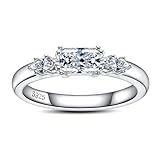 AimiIee Radiant Cut Moissanite Engagement Rings Wedding Bands D Color VVS1 Clarity 925 Sterling Silver 3-Stone Marquise Cut Promise Eternity Anniversary Band Ring for Women with Certificate Size 5.5