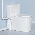 Advanced Macerating Toilet with Pump for Basement Upflush System, One-Pice Elongated Toilet, 0.96/1.28GPF Dual Flush Tank, Household Resisdential Waste Water Disposal Pump Included, White
