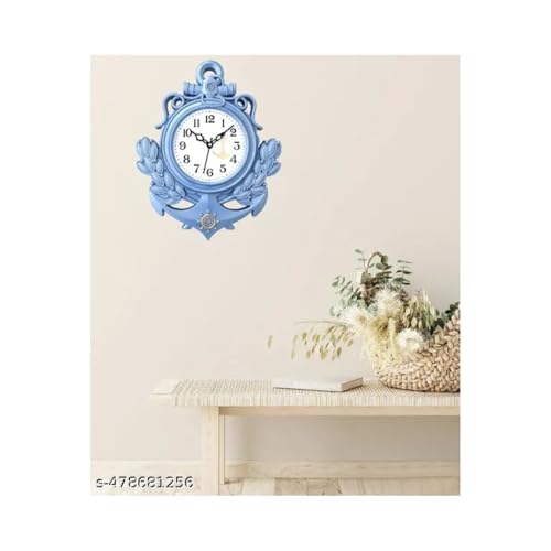 Image of Stylish Silent Non-Ticking Round Wall Clock Modern Design Decorative Clock for Living Room, Bedroom, Kitchen and Office Large Wall Clock for Home Decor (Blue-24x31) G
