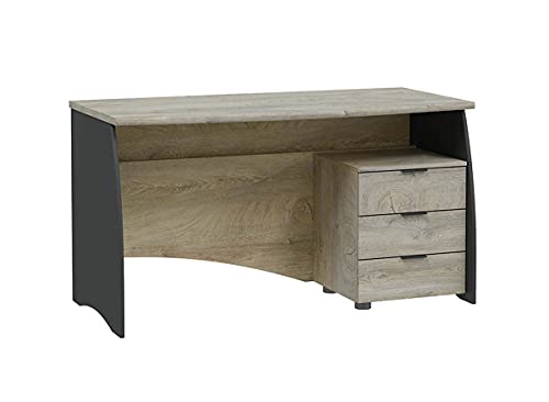 Bureau avec caisson 3 tiroirs bicolore chêne Alaska PEGANE