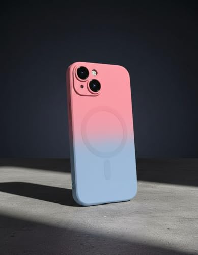 Image of amazon basics Gradient Mag-Safe Case for iPhone 15 | Soft Silicone Shockproof Cover with Camera Protection | Slim Lightweight Design | Smooth Touch & Durable - Pink & Blue