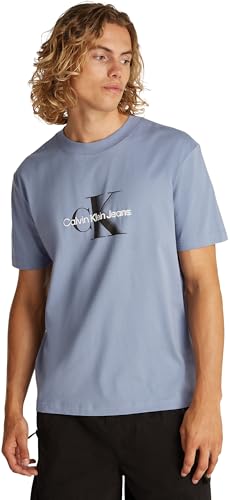 Calvin Klein Camiseta de Manga Corta Hombre Monologo Shift tee de algodón, Azul (Tempest), XS